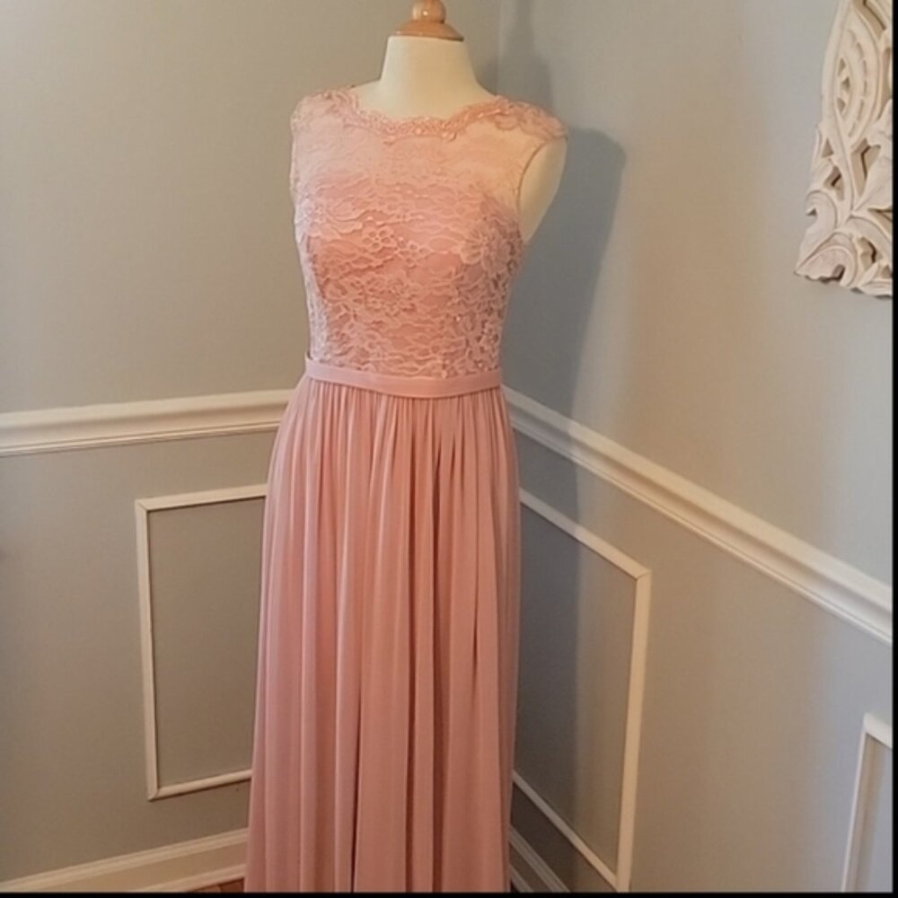 MAY‎ QUEEN Pink Lace Bodice Sleeveless Drop Back Lined Flowy Formal Prom Dress 8